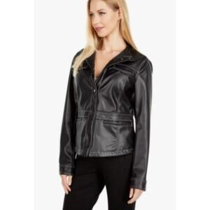 Sam Edelman Faux Leather Moto Jacket Charcoal Womens Size Large